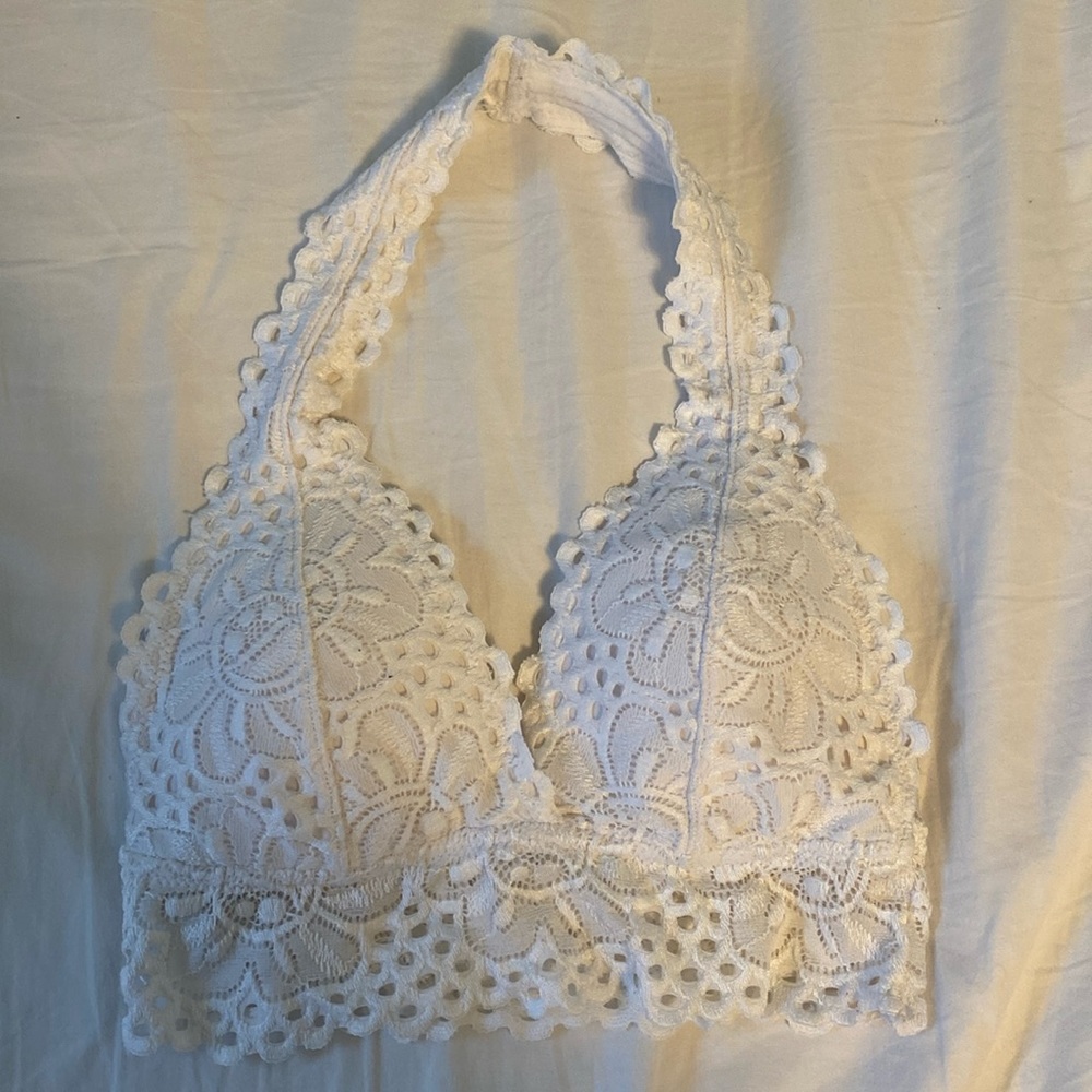 HOLLISTER Flower Lace Halter Bralette White size XS